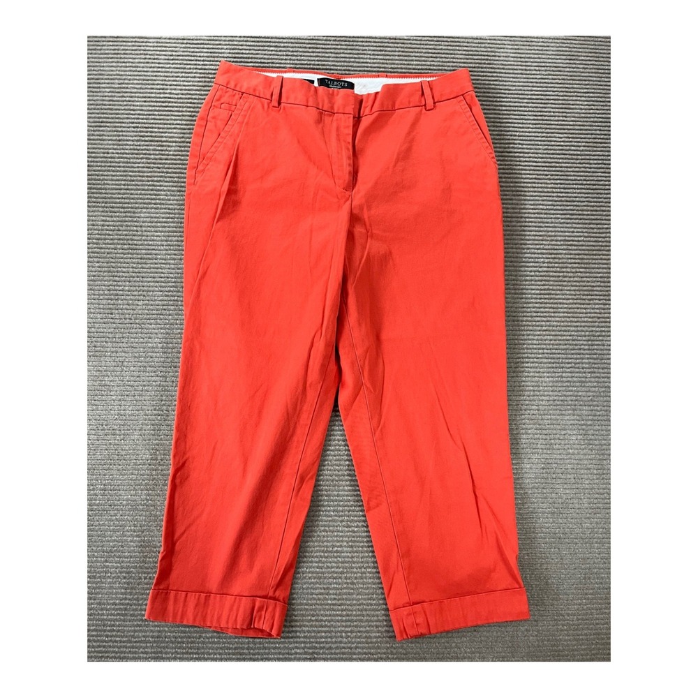 Talbots Signature Coral Orange Cropped Cuffed Pants Womens 12P Cotton Blend
